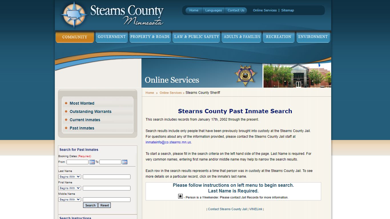 Stearns County Past Inmate Search - ImageTrend